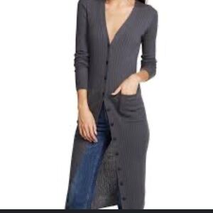 Vince. Button Front Gray Faux Pockets Marled Duster Cardigan - Size medium